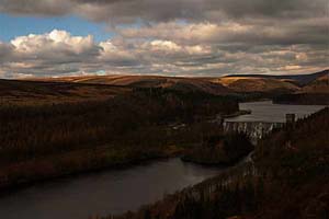 Photograph   from  the Upper Derwent Valley , Derbyshire  - above derwent reservoir looking towards howden dam