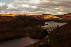 Photograph   from  the Upper Derwent Valley , Derbyshire -  above derwent reservoir  looking towards howden dam